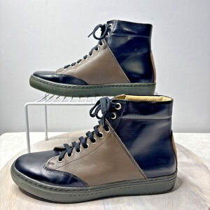 Bristol Leather Lace-Up High Top Sneakers Black Brown Men’s 8